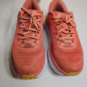 Hoka One One Coral and Yellow Sneakers